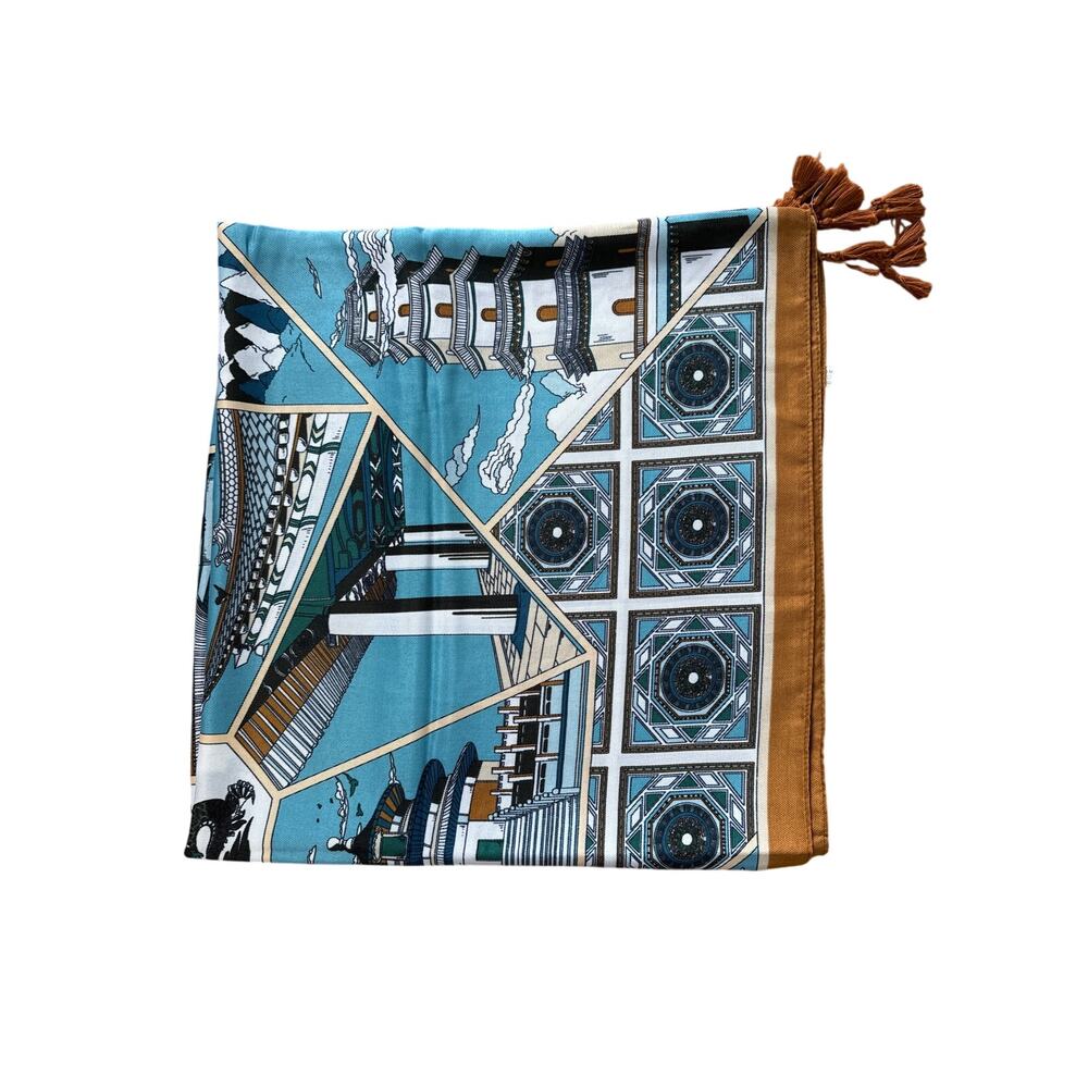Elegant Multi-Color Scarf - Teal, Brown & White - Size: 32x68